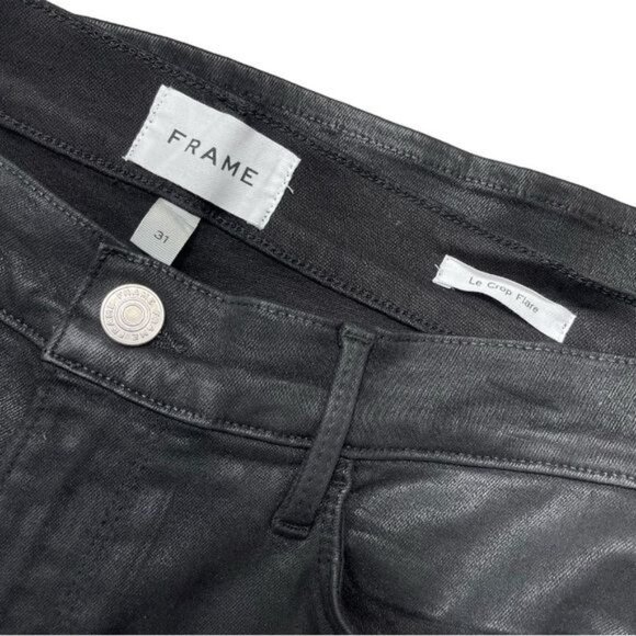 New FRAME Le Crop Flare cropped coated high-rise flared jeans in Black Size 31 - Picture 10 of 15
